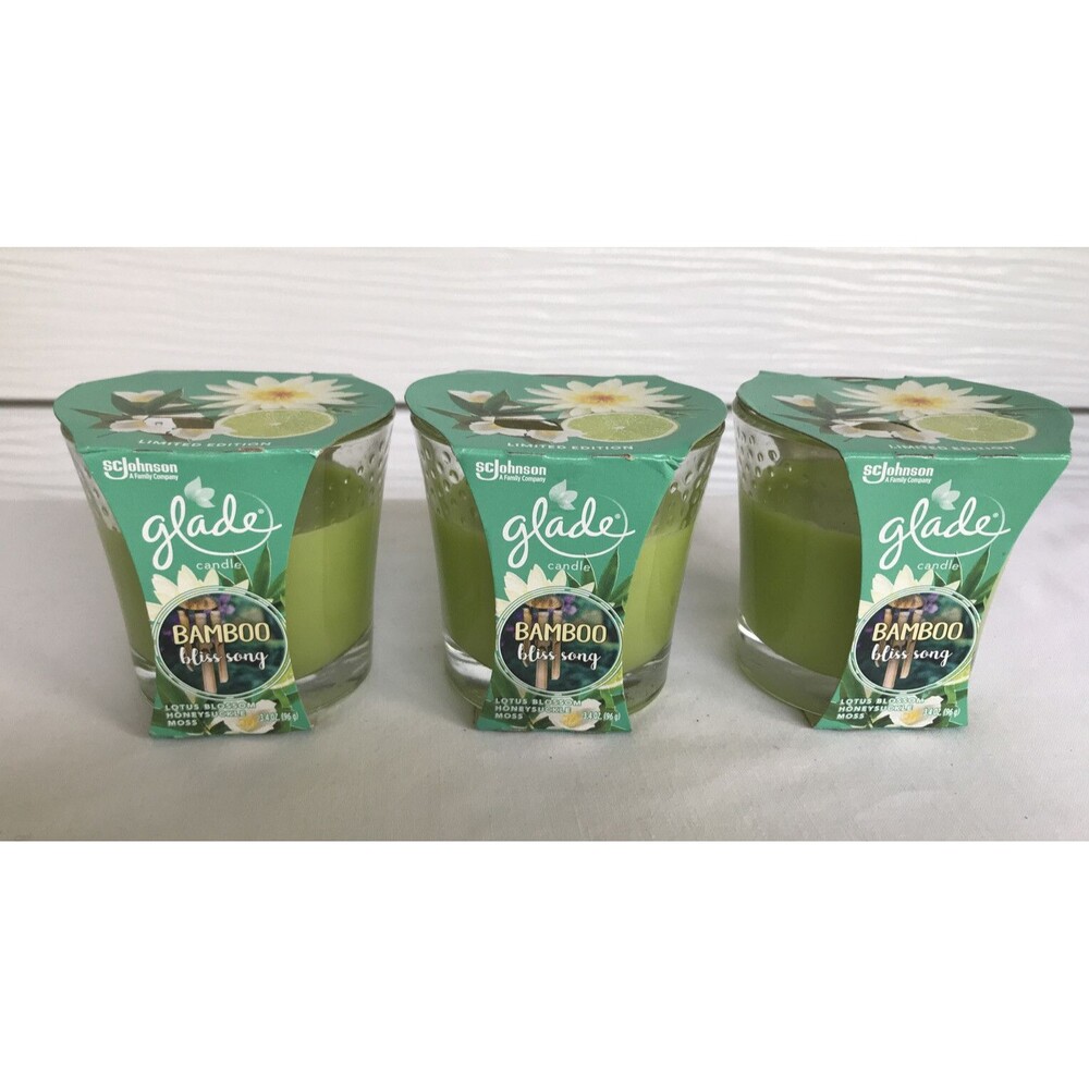 3 Glade Candle Bamboo Bliss Song Lotus Blossom Honeysuckle 3.4oz Limited Edition